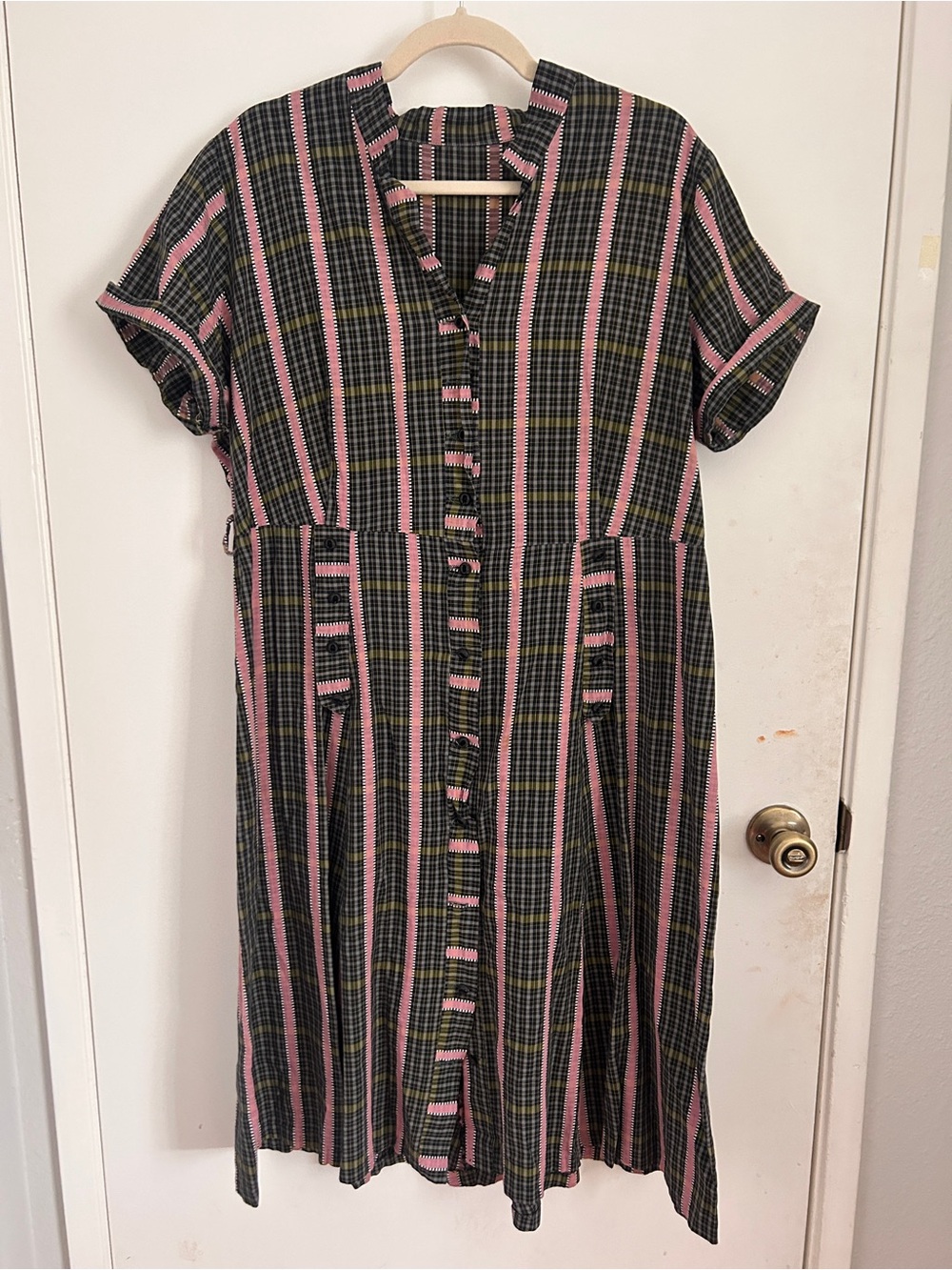 Plus size vintage 1950s cotton dress pink and plaid w 40,b 46 h 50 size 18/20